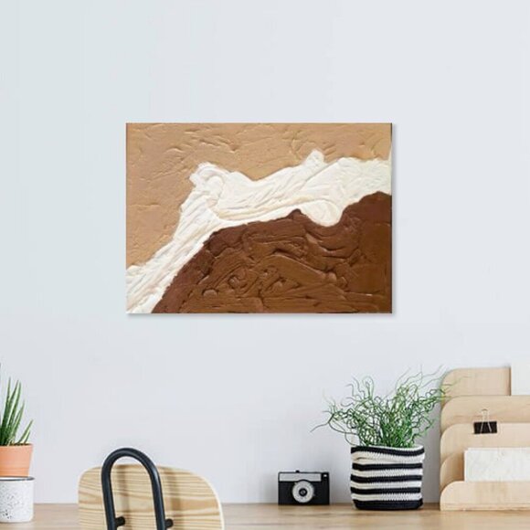 Textured Wall Hanging Art in Brown, Beige and White Abstract Acrylic - Picture 1 of 3